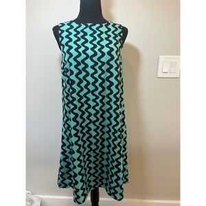 BTFBM Womens Turquoise Black Wavy Zig Zag Print Sleeveless Shift Dress Small NWT